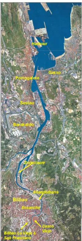 Şekil 5.6. : Biskay Körfezi ve Nervion Nehri etrafında oluşan yerleşim alanları (Plöger,  2015)