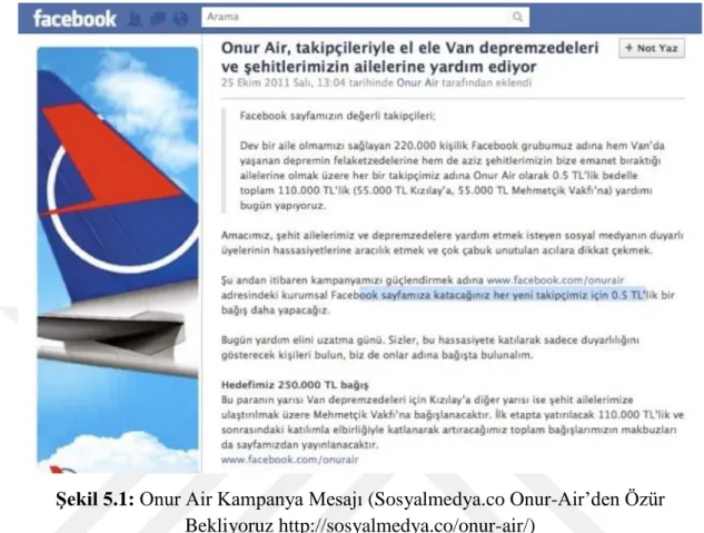 Şekil 5.1: Onur Air Kampanya Mesajı (Sosyalmedya.co Onur-Air’den Özür  Bekliyoruz http://sosyalmedya.co/onur-air/) 