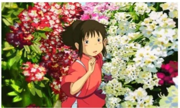 Şekil 5.1:Ruhların Kaçışı filminde Chihiro’nun çiçeklerin arasından geçtiği plan 
