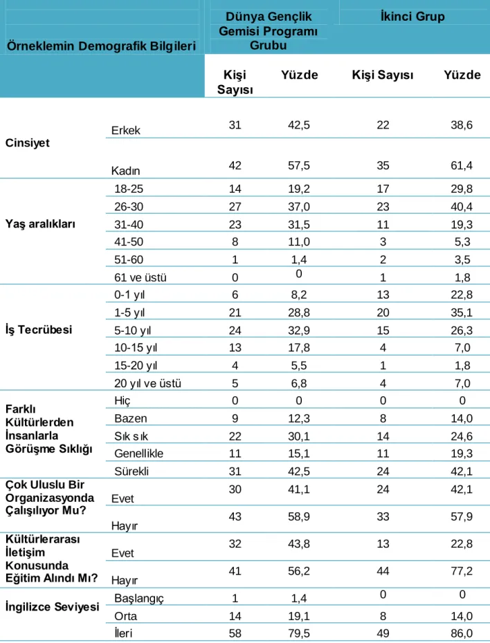 Tablo 2 – 2: Örneklemin Demografik Bilgileri  