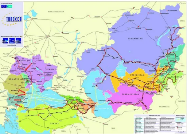 Şekil 4: Avrupa-Kafkasya-Asya Tasıma Koridoru Projesi.(TRACECA Türkiye, 2012)
