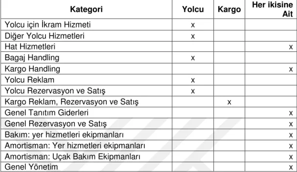 Çizelge 3.6: Yolcu ve Kargo Taşımacılığının Dolaylı Giderleri 