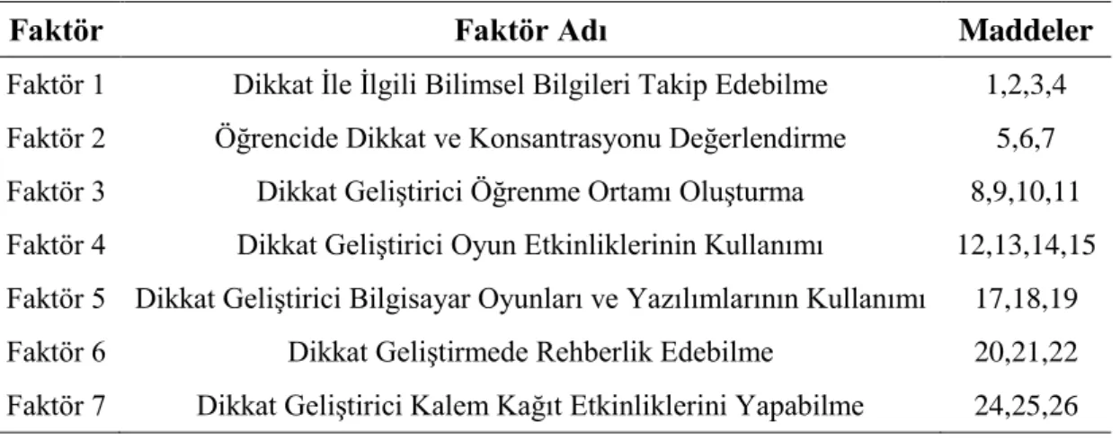 Çizelge 3.3: Faktörlerin İsimlendirilmesi 