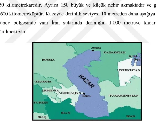 Şekil 3. 2.A  Hazar Denizi Ülkelerinin Haritası  Kaynak: Derleme(Smart Draw program ile çizilmiştir.) 