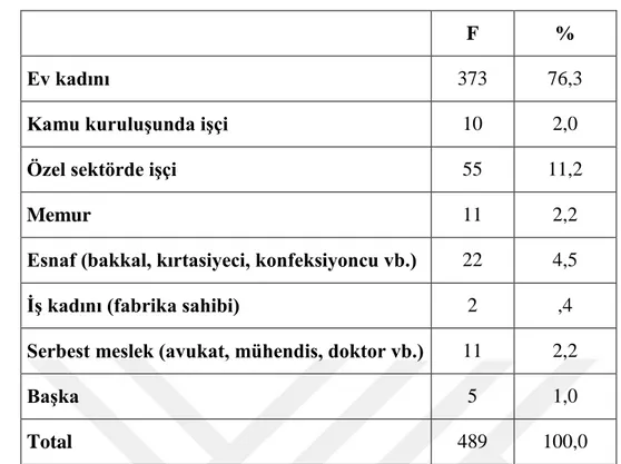 Çizelge 4.6: Araştırma Örneklemin Annenin mesleği dağılımları 