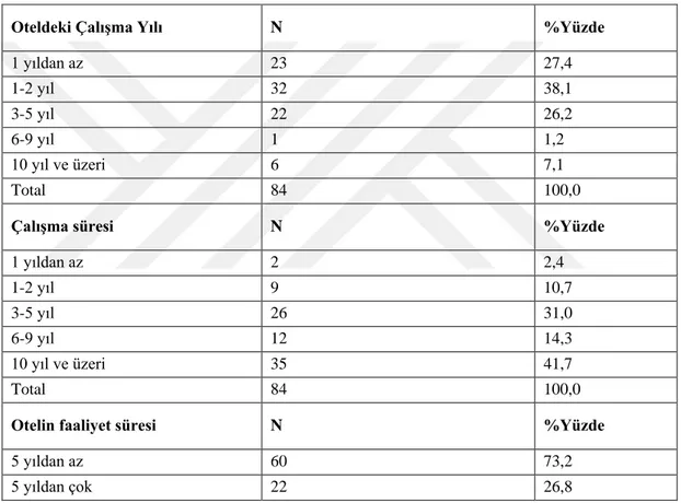 Çizelge 4.3: Demografik Özellikler ve Otel Özellikleri 