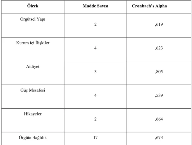 Çizelge 4.2: Cronbach’s Alpha Değerleri 