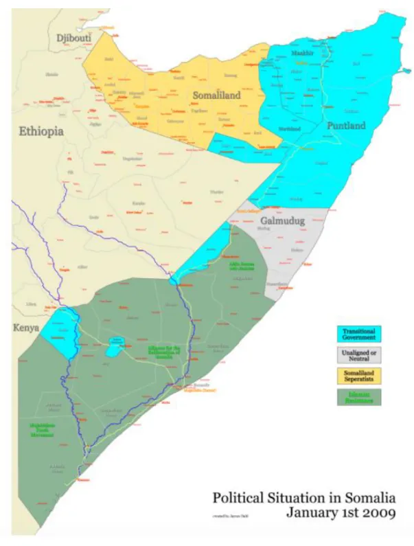 Figure 4.1: Political Situation in Somalia, 2009  Source  Crisisi Group, Cedric Barnes