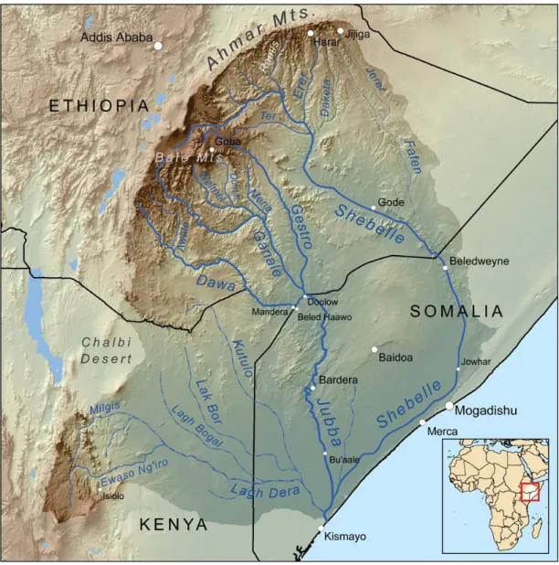 Figure 4.6:. Jubba and Shabelle Rivers map   Source  Wikimedia Kmusser, .2019 