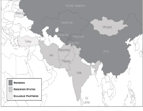 Figure 3.5: Map of SCO area with Observer States and Dialogue Partners  Source:  Stephen  A