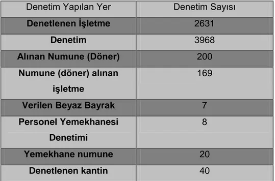 Tablo 6:   2012 Gıda Denetim İşlemleri Verileri 