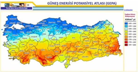 Şekil 6.4: Türkiye Güneş Enerjisi Potansiyel Atlası (GEPA) [URL-21] 