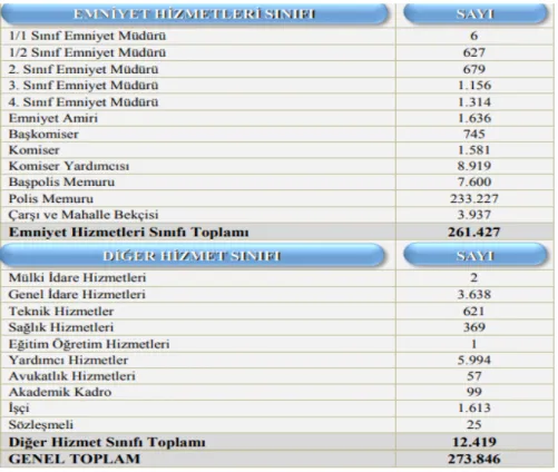Şekil 2.2: 2017 Emniyet hizmetleri sınıf dağılımı 