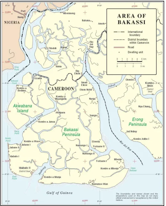 Figure 1.2: Map of Bakassi showing boundaries.  