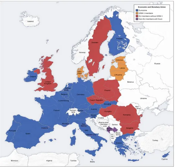Figure 3.2: Map of Europe Indicating the Economic and Monetary Union 