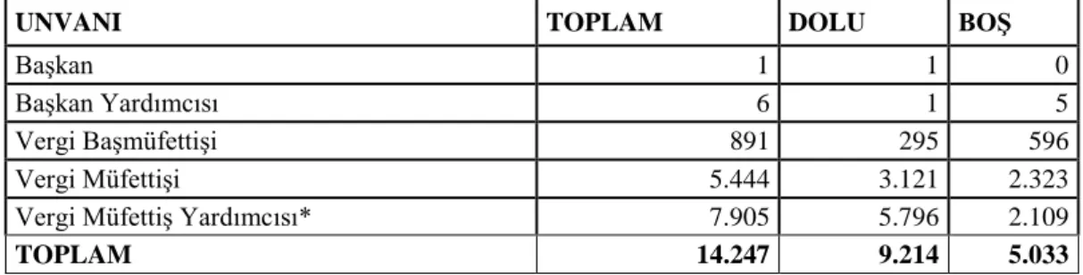 Tablo 5.1  6 Vergi Denetim Kurulu Kadro Durumu 