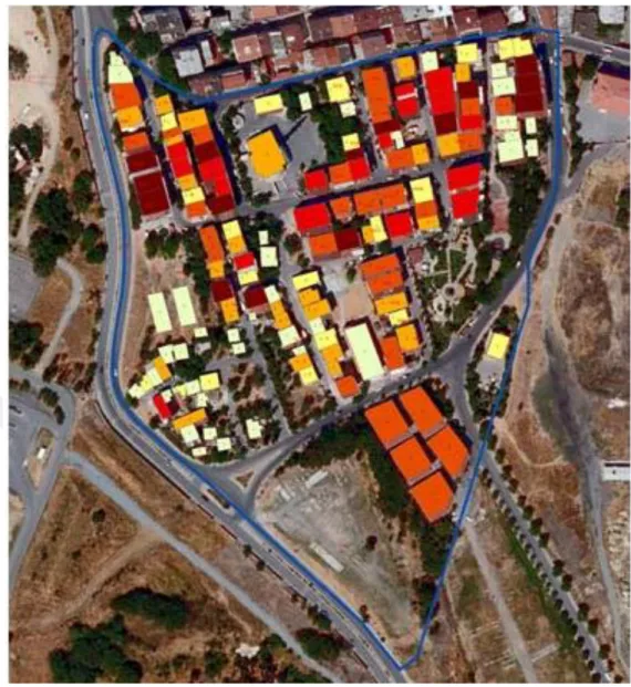 Şekil 4.5: Çiftehavuzlar Mahallesi Kentsel Dönüşüm Öncesi Durum Haritası  Şekil  4.5  ve  Şekil  4.6  birlikte  incelendiğinde,  Çiftehavuzlar  Mahallesi  kentsel  dönüşüm  projesinde,  yeşil  alanların  artırılmasının  ve  bina  alanların  azaltılmasının 