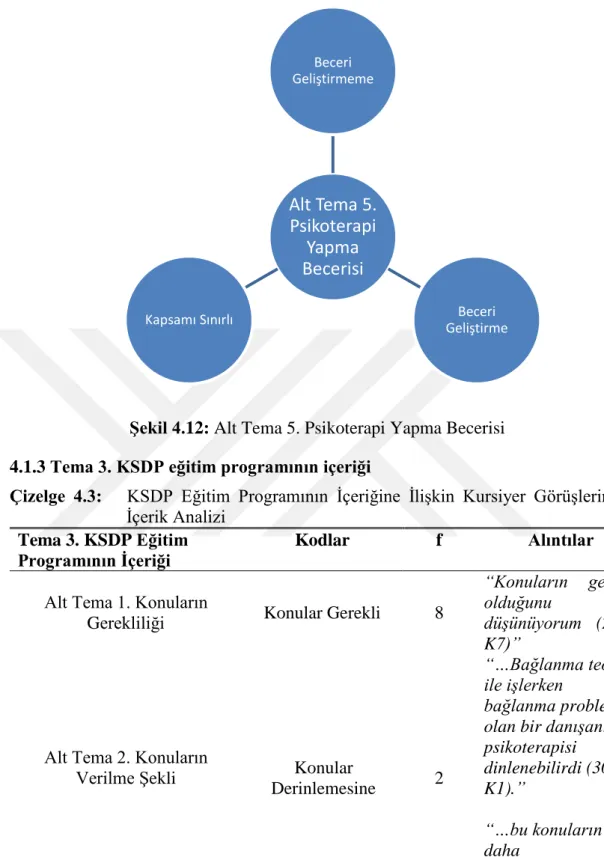 Şekil 4.12: Alt Tema 5. Psikoterapi Yapma Becerisi  4.1.3 Tema 3. KSDP eğitim programının içeriği 