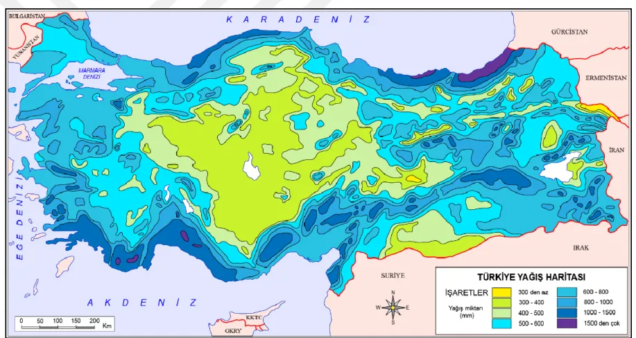Şekil 3.2: Türkiye Yağış Haritası  Kaynak:  http://cografyaharita.com/haritalarim/2cturkiye-yagis-haritasi.png, 2017 
