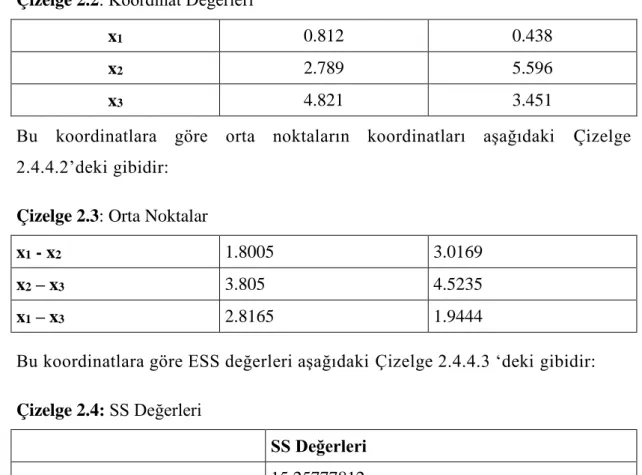 Çizelge 2.3: Orta Noktalar 