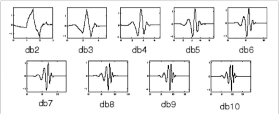 Figure 2.2: The Daubechies family Wavelets.  Source: Hongmei Zhu, (2011) 