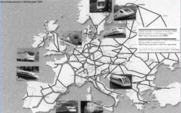 Şekil 3.1 : Öngörülen Trans Avrupa Yüksek Hızlı Tren (YHT) Ağı. (Bussieck vd,  1997: 420) 