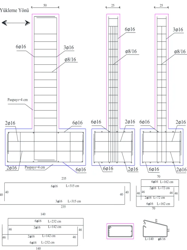 Şekil 2.5: KY 02-4.7 betonarme deney kirişine ait donatı imalat detayları 