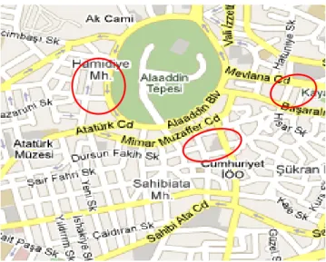 Figure 1: The map of study areas in the city center of Konya 