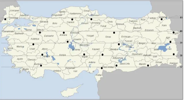 Şekil 1. 20 istasyonun Türkiye’deki coğrafi dağılışı  2.2. Yöntem 