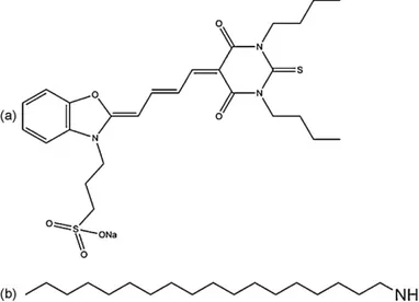 Fig. 1. Chemical structures of merocyanine 540 (MC540) and octadecylamine (ODA).