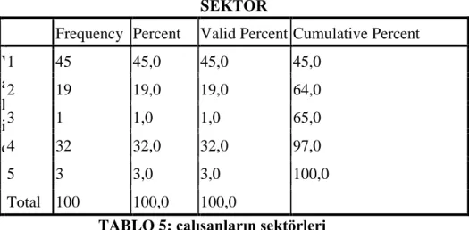 TABLO 5: çalışanların sektörleri    