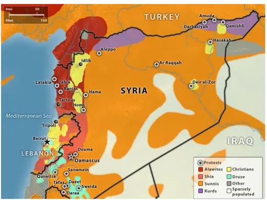 Şekil 1.2. Bölgesel Yoğunluğa Göre Suriye’nin Mezhep Dağılımı 