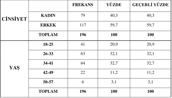 Tablo 3.1. Ankete Katılanların Demografik Özellikleri 