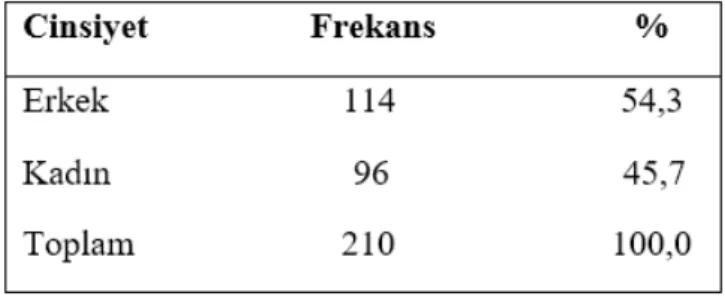 Şekil 2.  Örneklemin Cinsiyete Göre Dağılımı