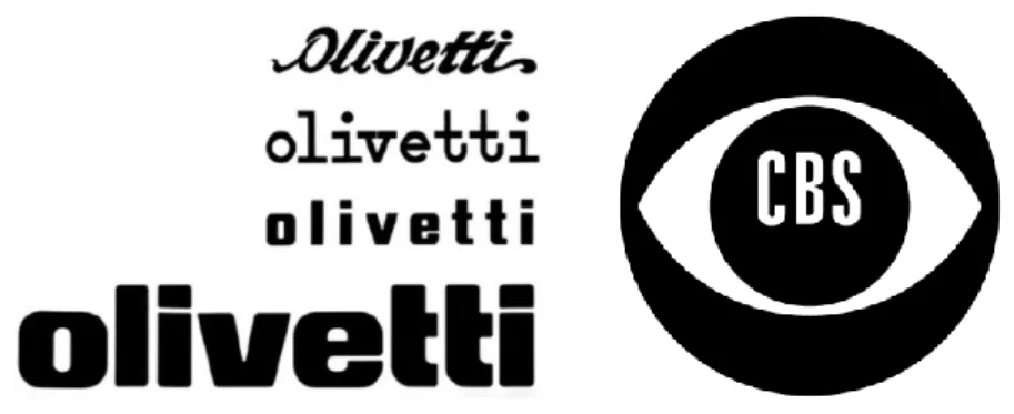 Şekil 2.2.1.1 Olivetti logosunun değişimi   Şekil 2.2.1.2 CBS logosu 