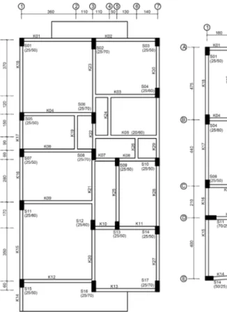 Fig. 1   Floor plan for buildings 5A and 5C (units in cm)