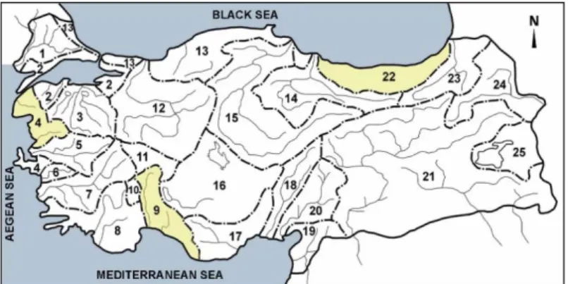 Figure 1:  Hydrologic areas of Turkey.  (Corapcioglu, 2014.) 