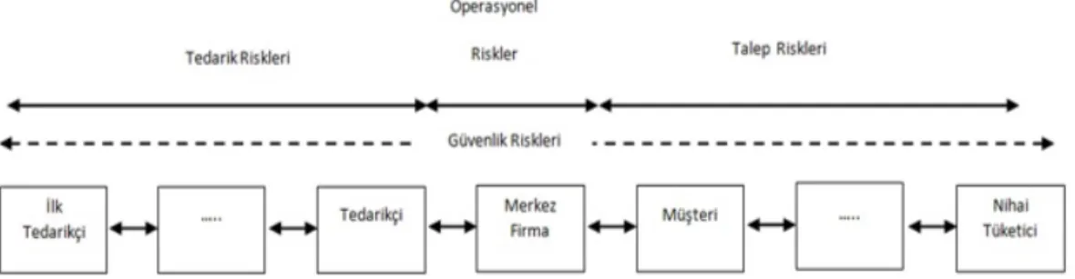 Şekil 1.  Genişletilmiş Tedarik Zincirinde Risk (Manuj ve Mentzer, 2008, s.138).