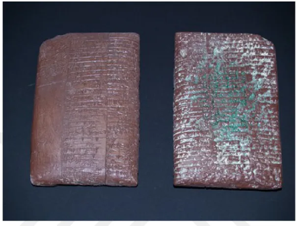Şekil 1.3.M.Ö. 2400 yıllarına ait Nippur’dan çıkartılmış önü hasarlı, Sümer’lere ait en eski  tıbbi tabletin kopyası