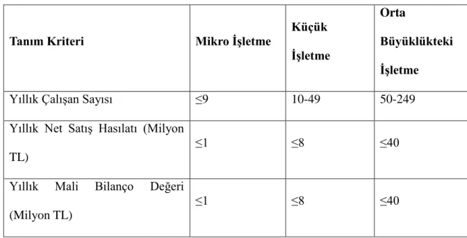 Tablo 10 – KOBĠ Tanımı 