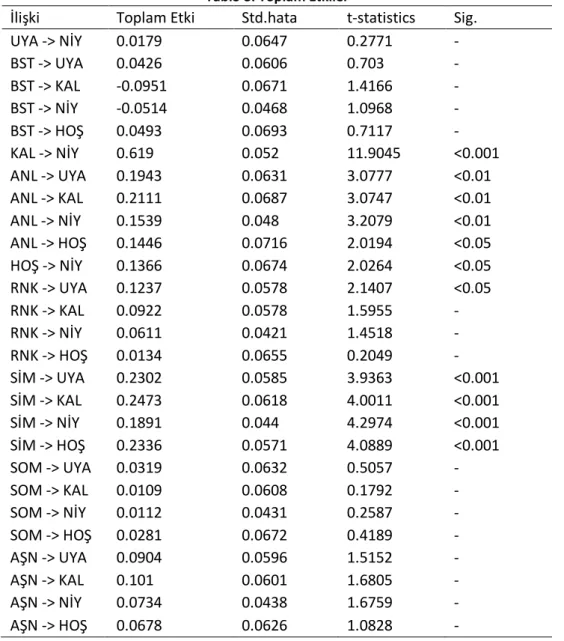 Tablo 3: Toplam Etkiler 