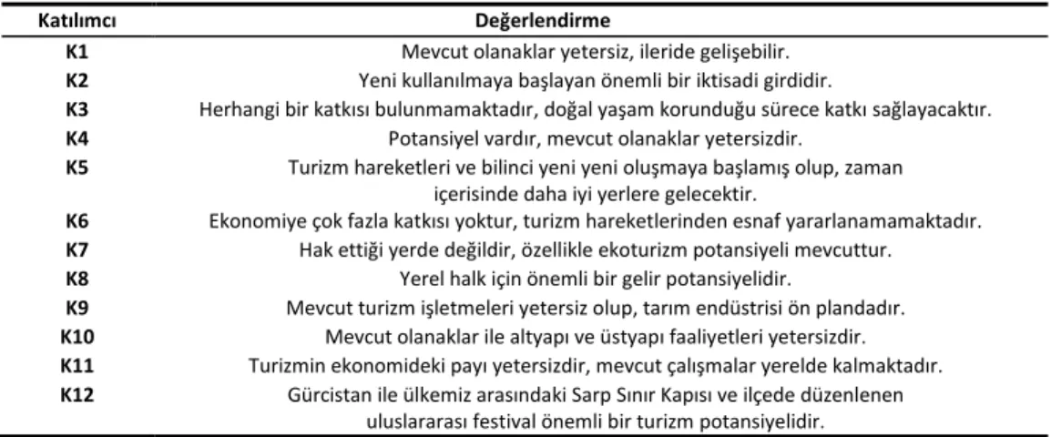 Tablo 8: İlçe Ekonomisinde Turizmin Yeri ve Önemi 