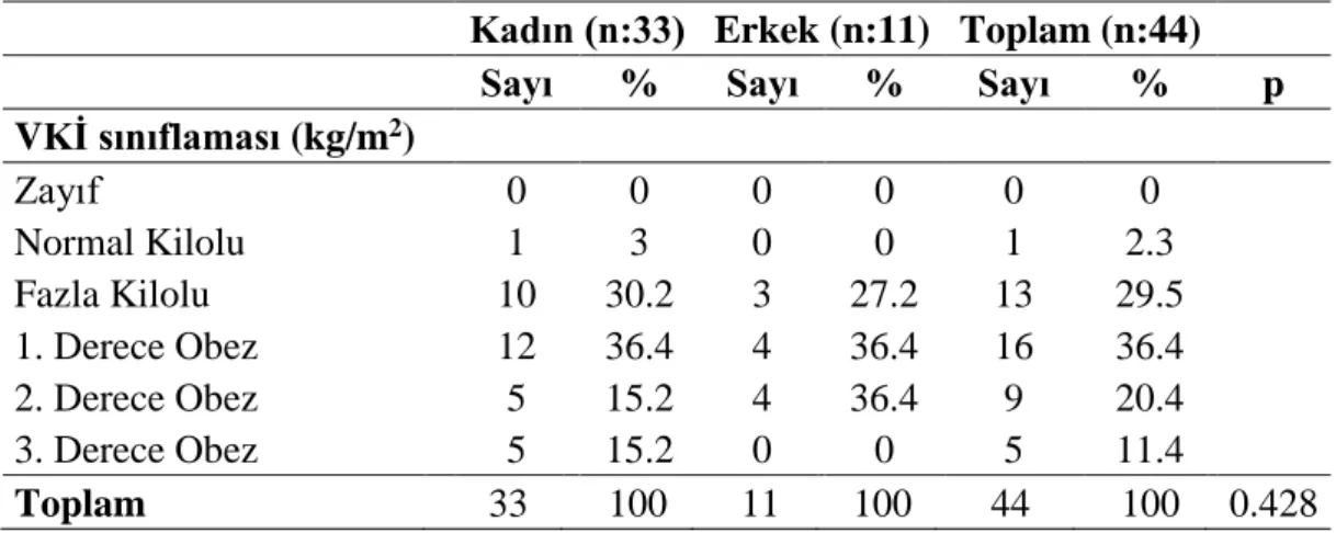 Tablo 3.3 Hastaların antropometrik ölçümleri 