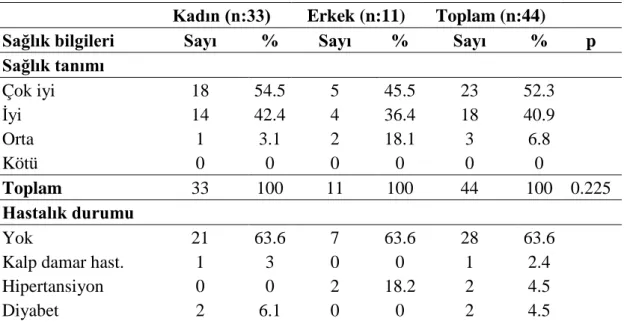 Tablo 3.5 Hastaların sağlık durumları 