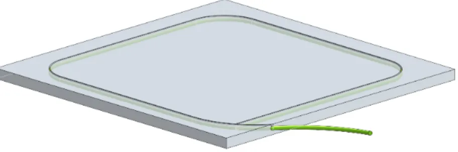 Figure 1. Drawing of a scintillator tile, including the WLS fiber installed inside a σ-shaped groove.