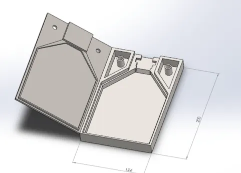 Figure 3. Drawing of a container for plastic tiles; its dimensions are expressed in millimeters.
