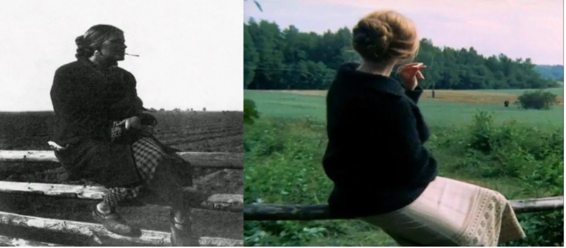 Figure  13  Maria  Ivanova  Vishnyakova,  Tarkovsky’s  Mother  (Left);  Opening  Scene  of  Mirror  (Tarkovsky 1974) 