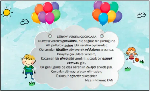 Figure 4: Turkish Language 6, MoNE, p:36.  [LET’S GIVE THE WORLD TO CHILDREN  … 