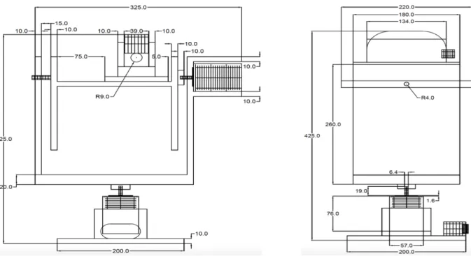 Figure 3.1. Dimensions of the mechanical design both front and side views 