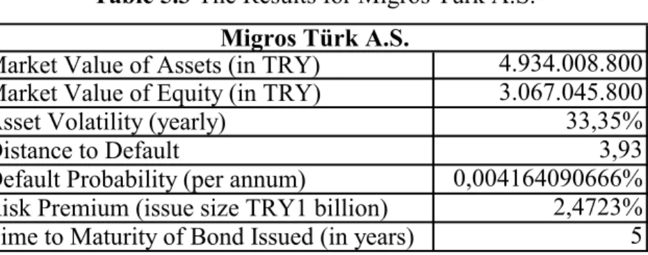 Table 5.3  The Results for Migros Türk A.S. 